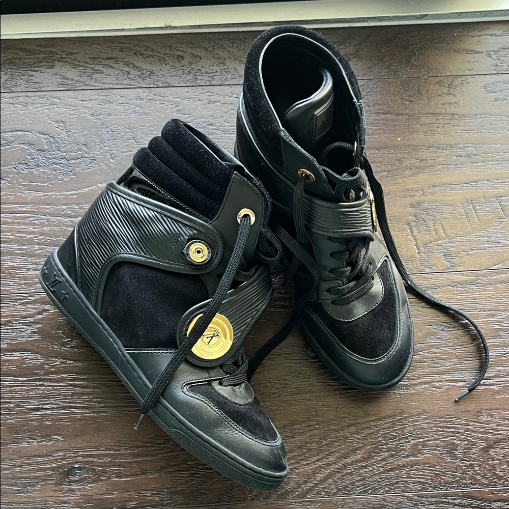 Louis Vuitton Black and Gold High-Top Sneakers